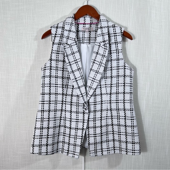 Nanette Lepore Black & White Woven Tweed Plaid One Button Blazer Vest Size M - Picture 2 of 14